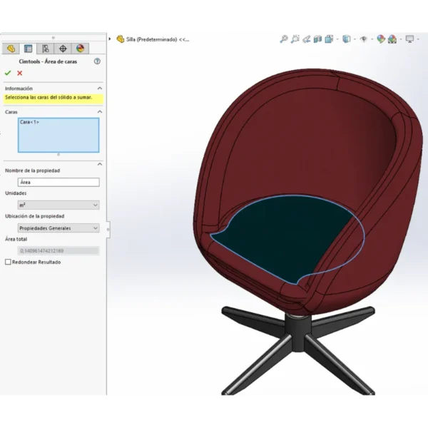 Función Área de caras de CIMTOOLS para SolidWorks