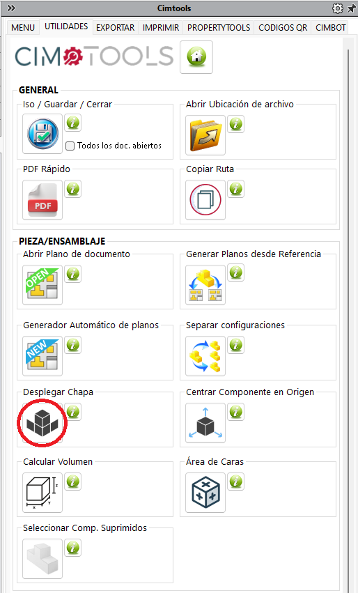Función Desplegar chapa de CIMTOOLS para SolidWorks