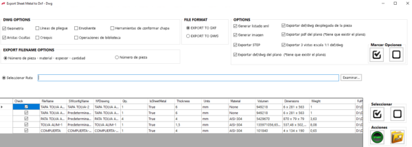 Función Exportar archivos de chapa de CIMTOOLS para SolidWorks