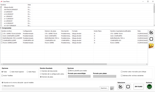 Función Generador automático de planos de CIMTOOLS para SolidWorks
