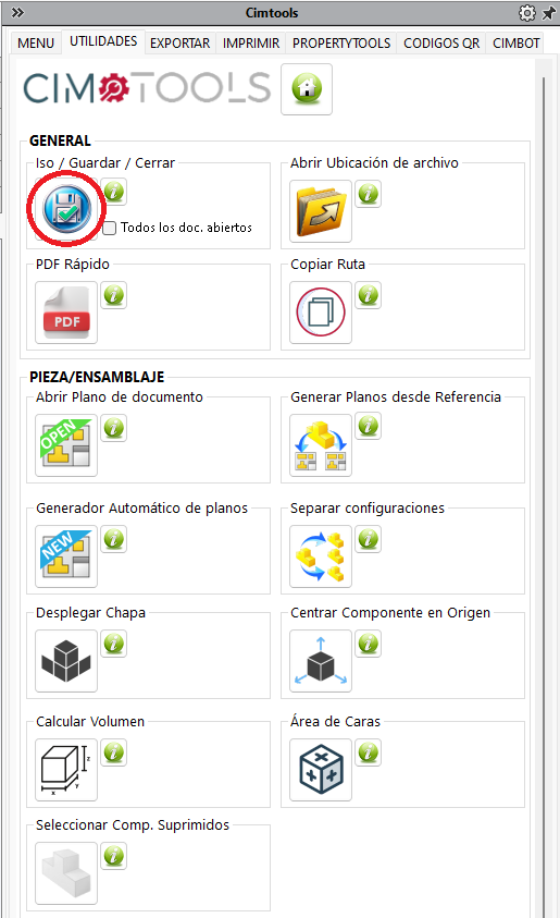 Función Iso-Guardar-Cerrar de CIMTOOLS para SolidWorks