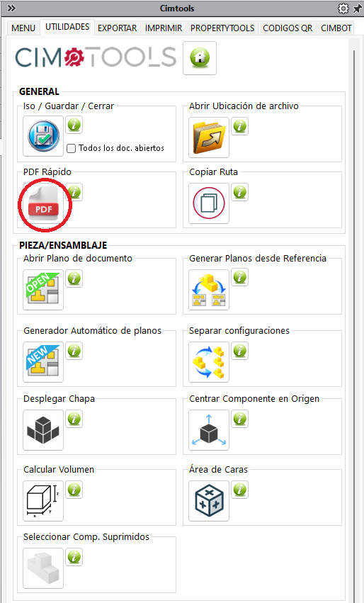 Función PDF rápido de CIMTOOLS para SolidWorks